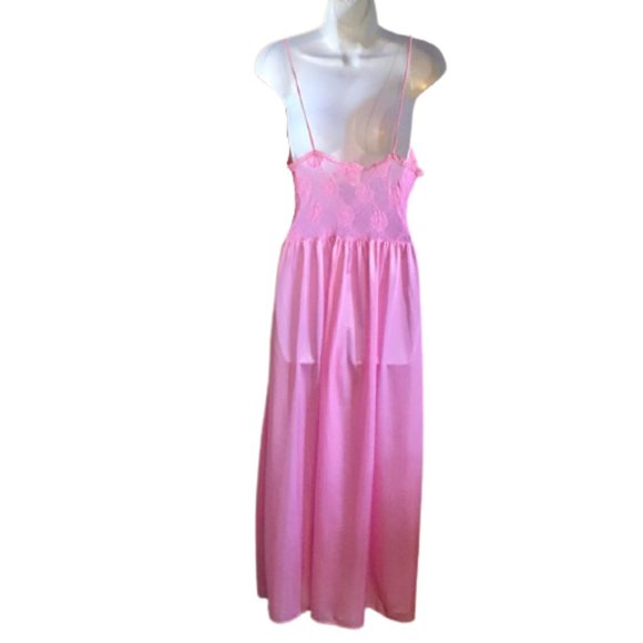 Cine Star Nightgown Vintage 70s Pink Lace Medium - Picture 4 of 7